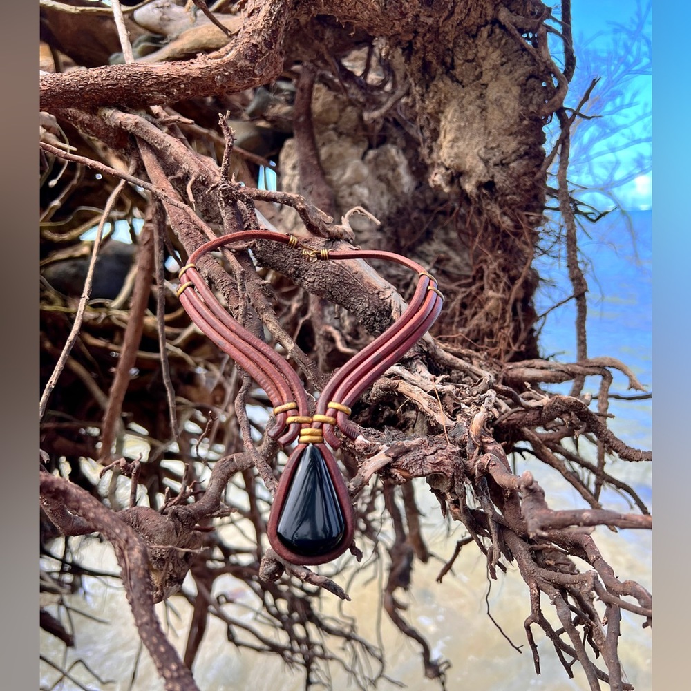 Leather Obsidian Stone Necklace